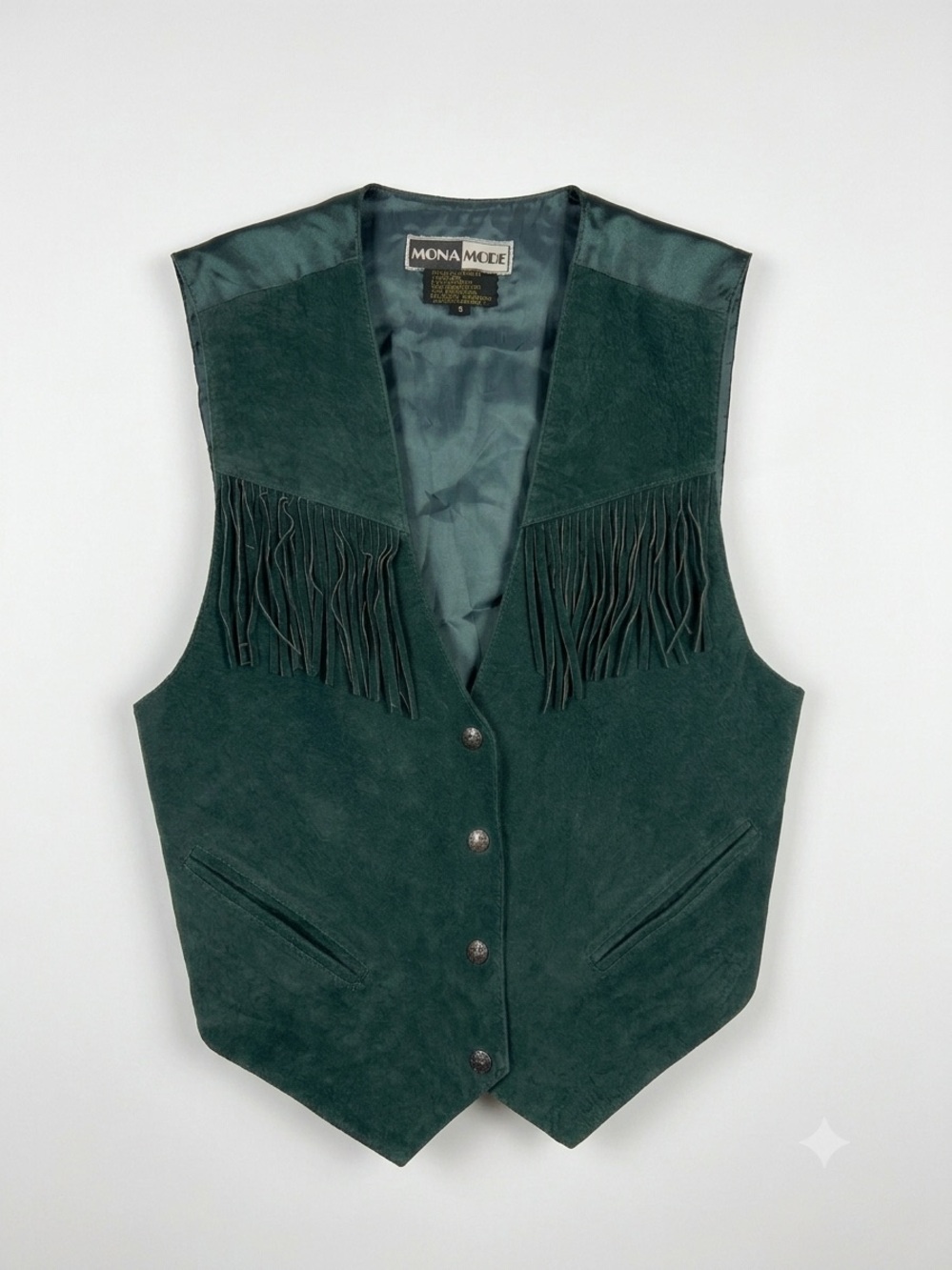 Vintage | Mona Mode Forest Green Genuine Leather Fringe Western Vest